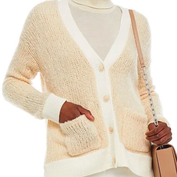 NAADAM Wool and Cashmere V-Neck Colorblocked Cardigan - Picture 1 of 11